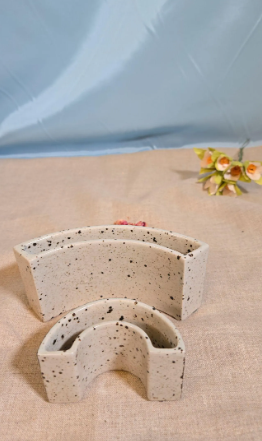 Two-piece stoneware vase set made in a semi-circular shape, Palshus Denmark 1960s