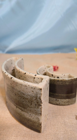Two-piece stoneware vase set made in a semi-circular shape, Palshus Denmark 1960s