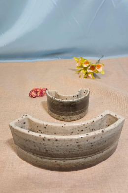 Two-piece stoneware vase set made in a semi-circular shape, Palshus Denmark 1960s