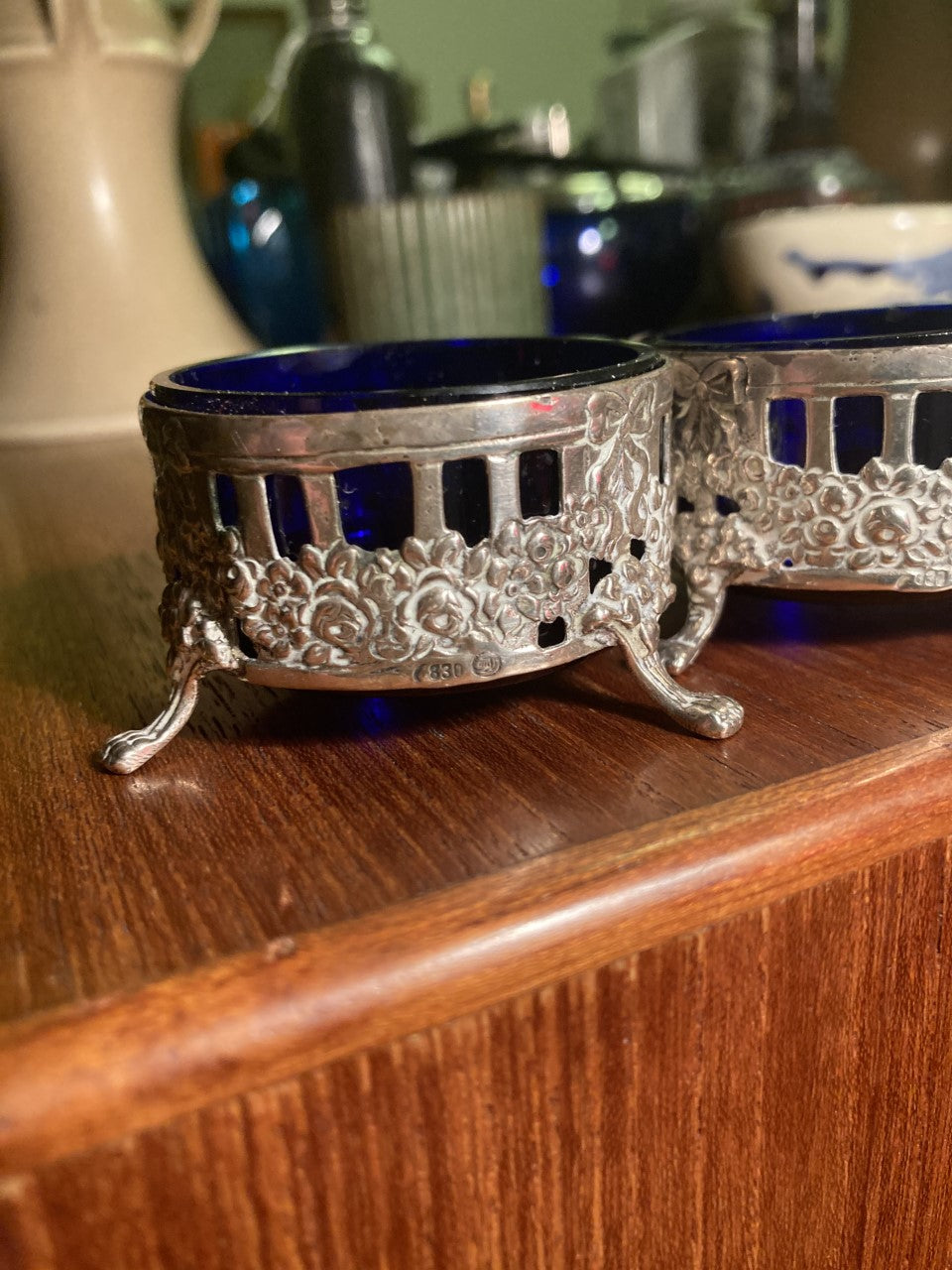 2 silver salt shakers stamped 830s